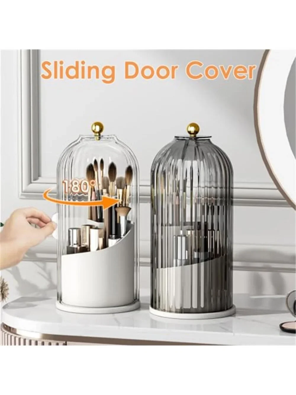 Rotating Makeup Brush Holder With Lid Organizer Dustproof Vanity Storage